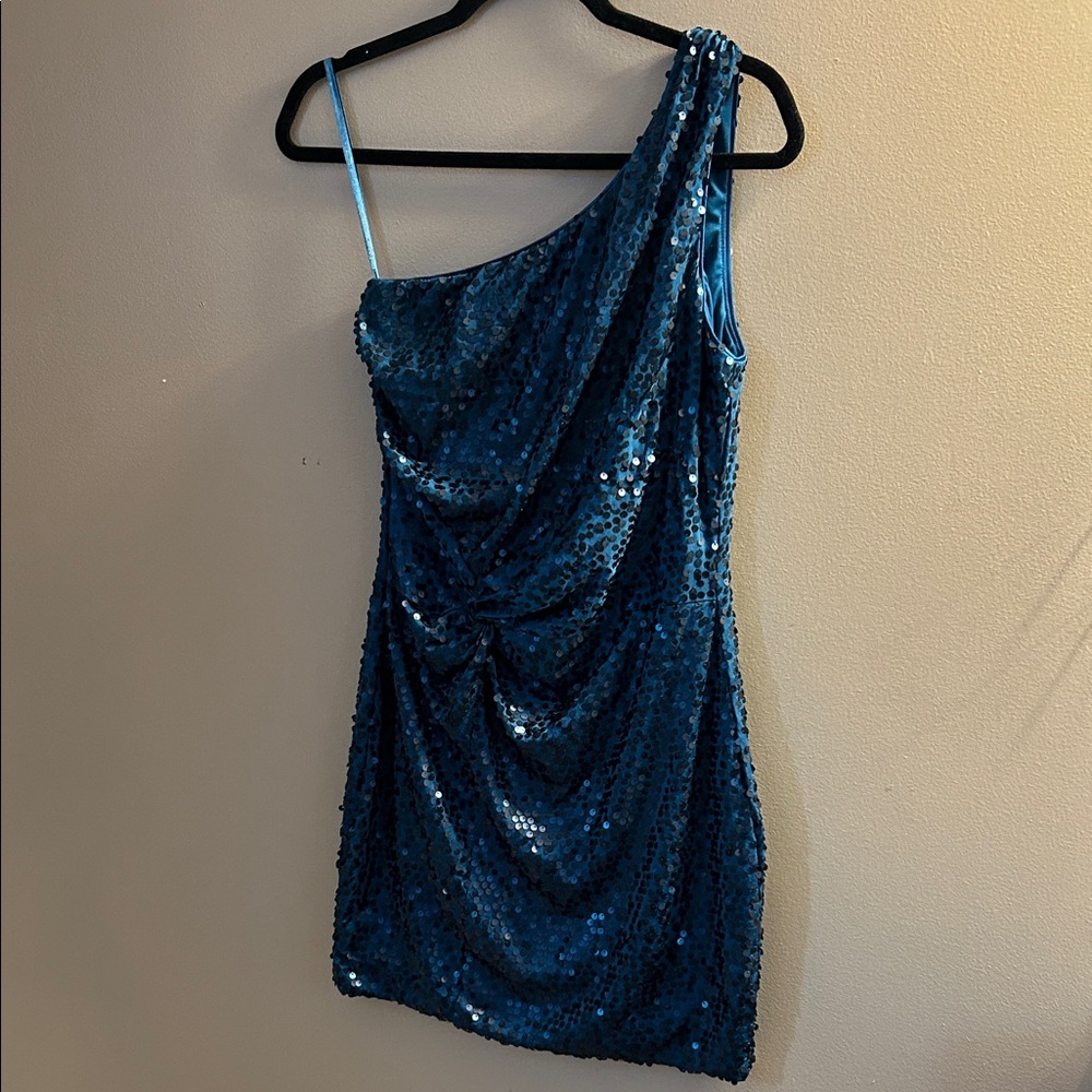 Lily Rose Teal Sequin One-Shoulder Dress